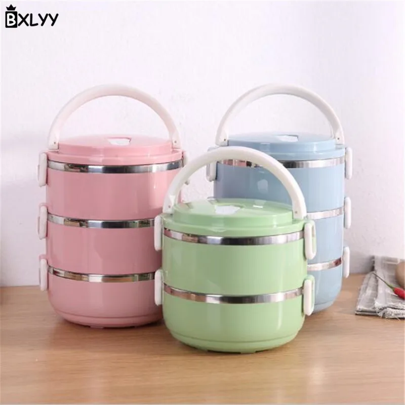 BXLYY Nordic Color Round Stainless Steel Insulated Lunch Box Food Children Portable Picnic School New Year.7 | Дом и сад