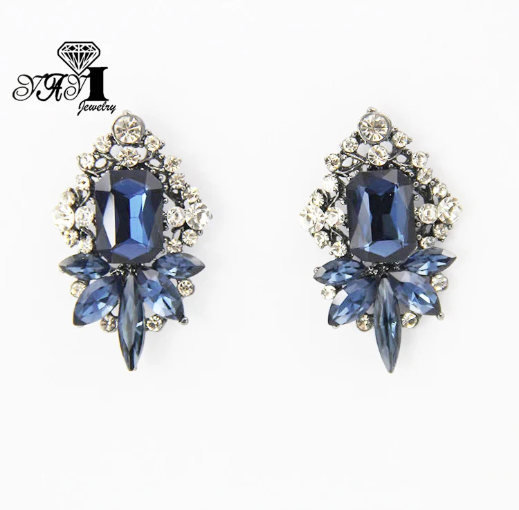 YaYi Jewelry Blue Glass Rhinestone Dangle Crystal Earring Women's Fashion Ancient Silver Color Gem Long Earrings Gift 1259 | Украшения