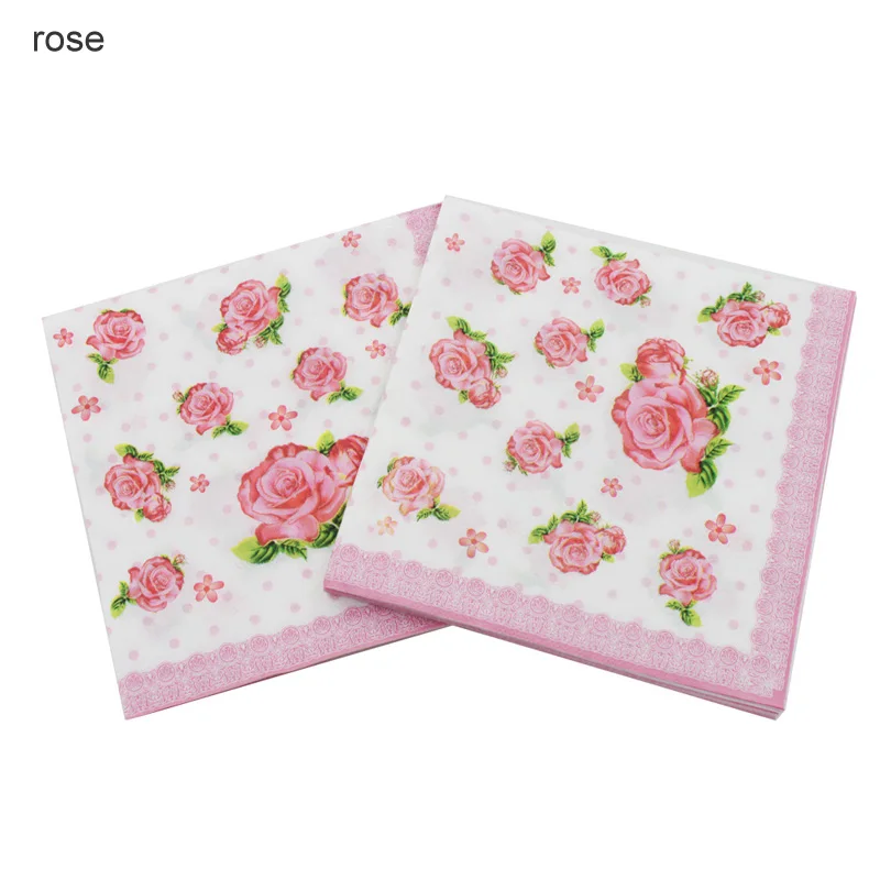 rose 20 шт цветная салфетка с принтом, бумажное полотенце для дома, свадьбы, ресторана, отеля, декора, праздничные вечерние полотенца - Цвет: rose
