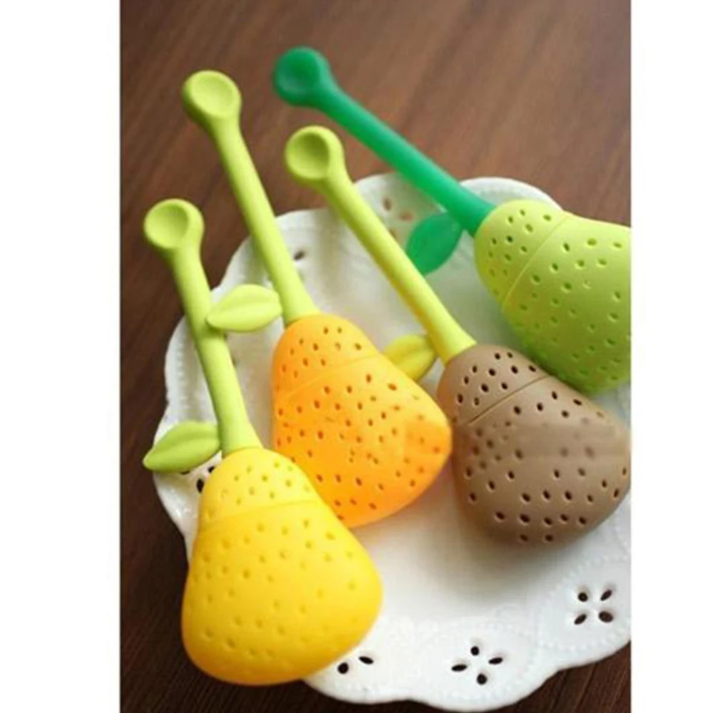 Silicone Pear Shape Tea strainer Long Handled Tea Filters Tableware Dinnerware Creative Modeling Teaware Random color