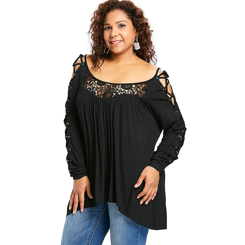 PlusMiss размера плюс 5XL XXXXL XXXL кружева с длинным рукавом Свободные Винтаж Ретро блуза