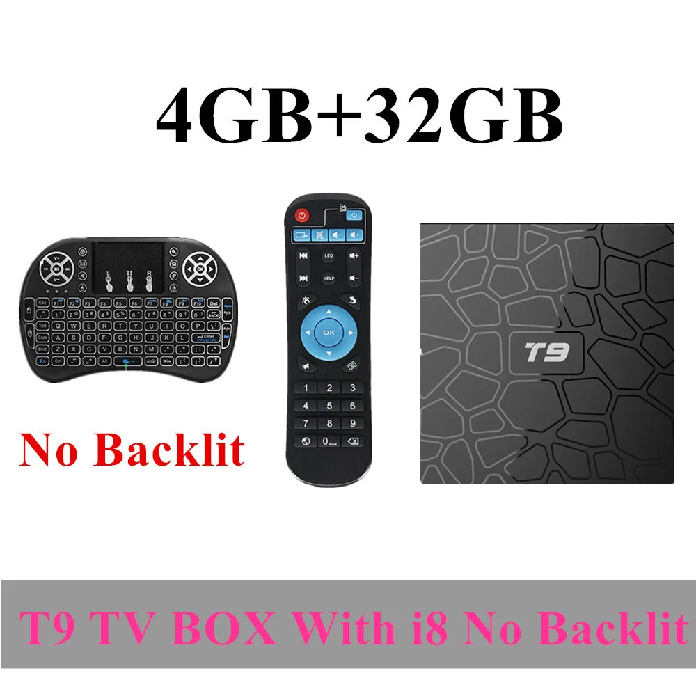 32GB i8 No backlit T9 ТВ приставка Android 8,1 4GB 64GB RK3328 Четырехъядерный 4K HD Wifi BT4.0 USB3.0 Смарт ТВ приставка 4K Google Play Store Netflix Youtube приставка ТВ - Цвет: 32GB i8 No backlit