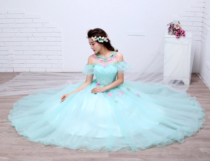 Органза Цветной свадебное платье Новинка 2017 года корейский стиль вырезом