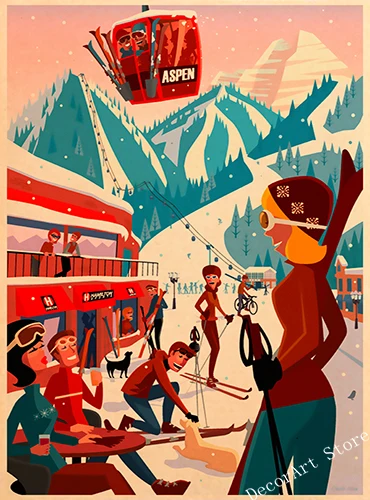Ретро лыжи в Альпах Швейцария холст живопись катание на лыжах винтажные настенные крафт-плакаты с покрытием наклейки на стену украшение дома картины