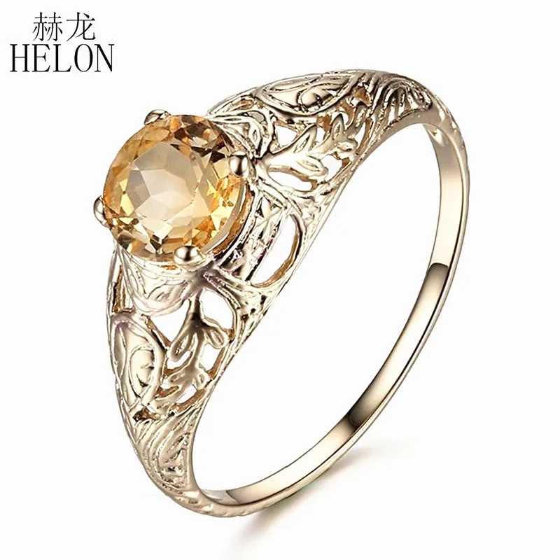 Золотое и желтое кольцо HELON однотонное круглое 5 мм из натурального цитрина для