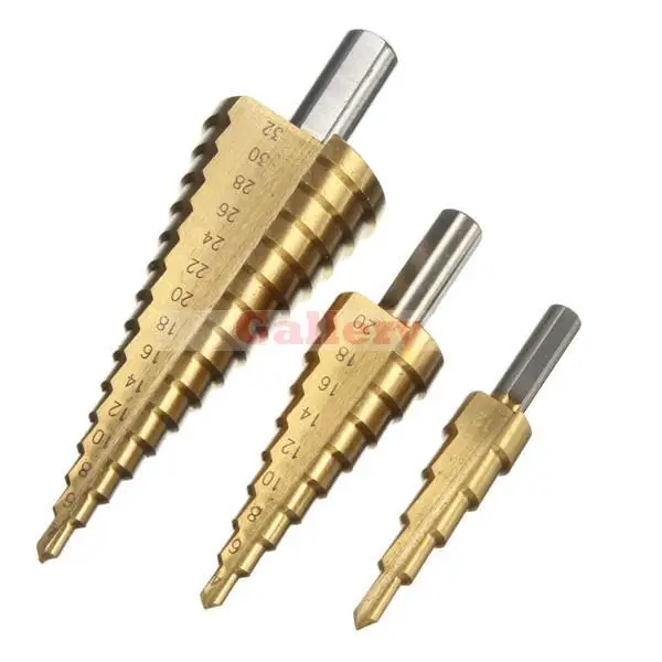 

2 Sets Lot 3pcs Hss Step Drill Pagoda Ladder Round Shank 4-12 4 20/4 32 Bit 12 Drill Bit