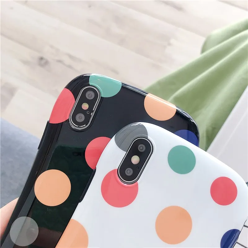 Корейский цветной чехол в горошек для телефона Iphone X Xs Max глянцевый Цветочный