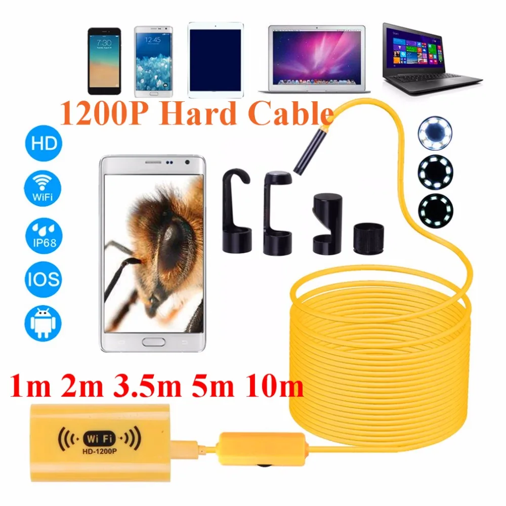 

High Quality HD Adjustable 8 LEDs WiFi Endoscope Camera 8.0mm IP68 Hard Cable 1M 2M 3.5M 5M 10M for IOS for Android for Windows