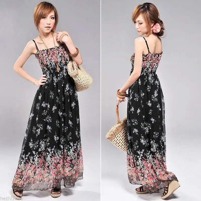 Летнее женское длинное пляжное платье в стиле бохо летнее шифоновое макси