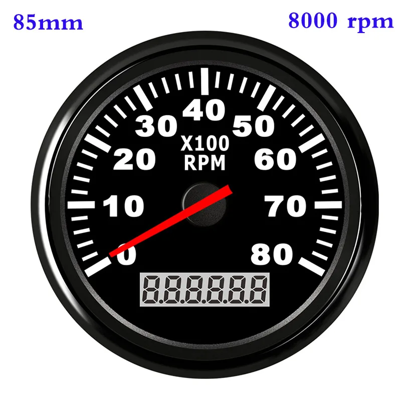 8000rpm 85mm Об/мин судовой Тахометр 6000 8000 Автомобиля Морской Тахометр измеритель с счетчик моточасов для дизельный бензиновый двигатель 12 V/24 V - Цвет: 8000rpm 85mm