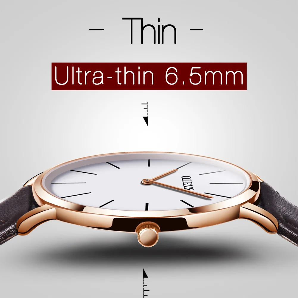 OLEVS Мужские кварцевые часы Лакшери ремешок из натуральной кожи с ультра тонким