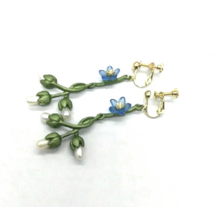 CSxjd Новое растение ювелирные изделия цветы Forget-me-not цветок натуральный жемчуг цветок ювелирные изделия серьги - Окраска металла: Ear clip