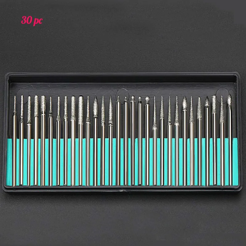 Гальванические алмазные шлифовальные головки 2,35 мм для dremel инструмент Аксессуары Комплект Мини Поворотный Комплект 30 шт