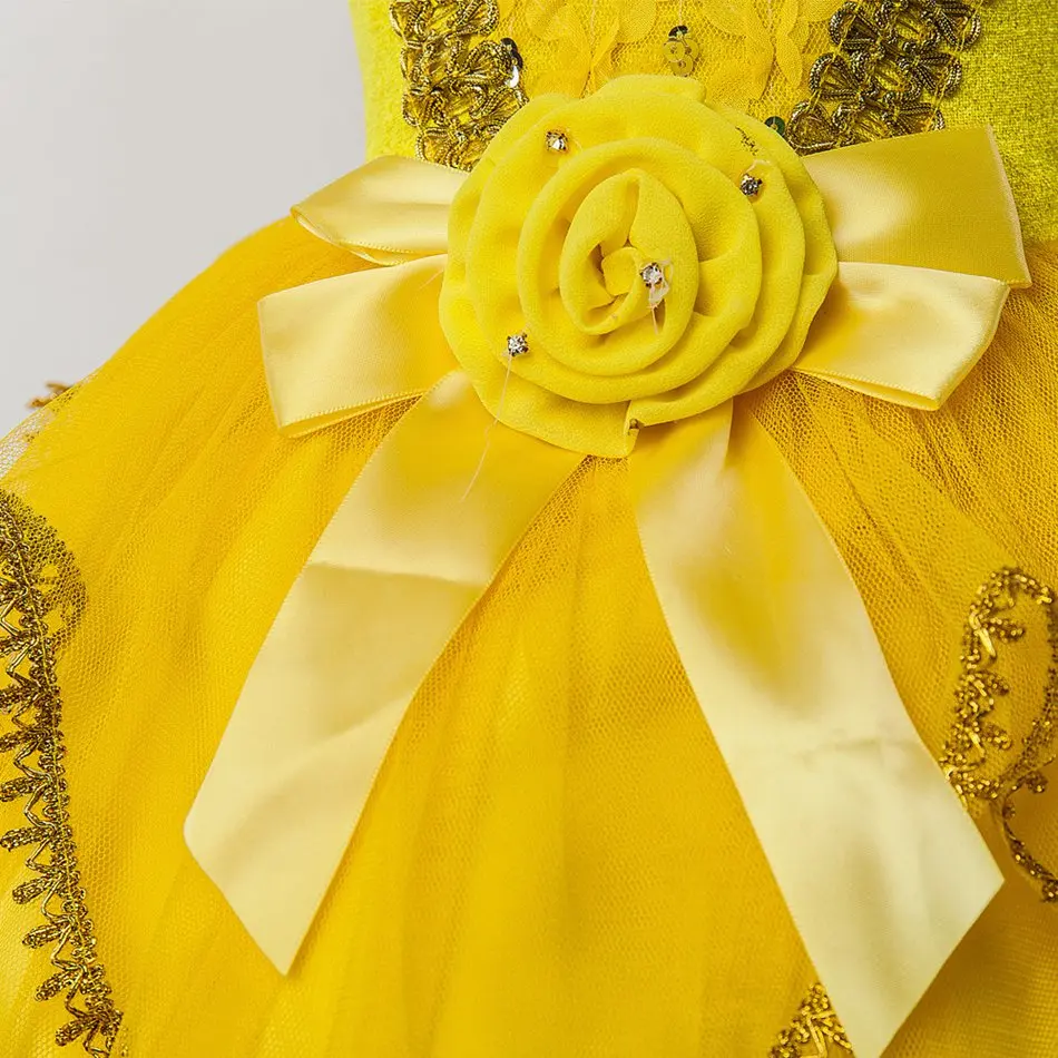 FINDPITAYA Girls Halloween Kids Belle Princess Costume Girl Short Sleeve Cosplay Party Dress Children Flower Layer Gown | Тематическая