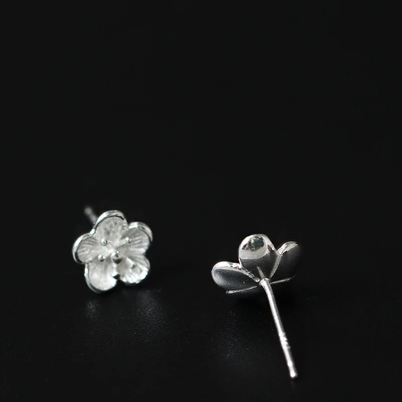 Женские серьги гвоздики из серебра 100% пробы в виде цветка сливы|stud earrings|gift giftsgift