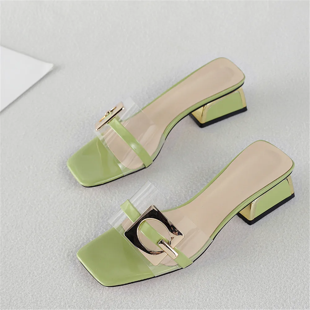 Сандалии женские летние на квадратном каблуке 4 см с открытым носком|Тапочки| |