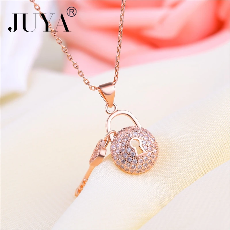 Collares mujer moda, Роскошные AAA циркониевые Стразы, подвеска с замком и ключом, ожерелье для женщин, ювелирное изделие, подарок, Золотое колье, ожерелье s