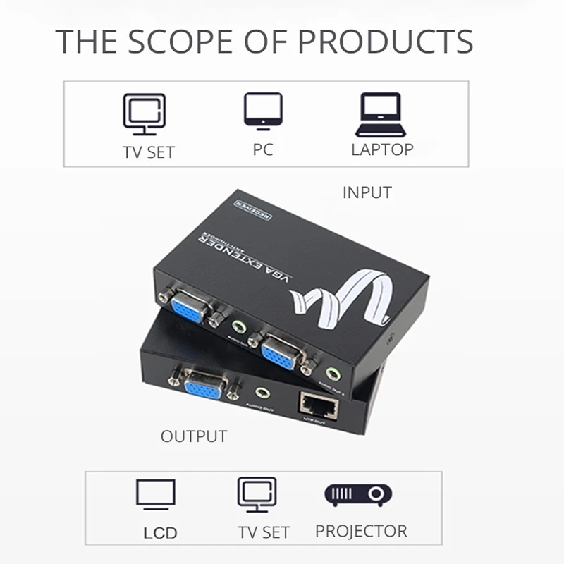 Разветвитель VGA MT Viki 50 м кабель RJ45 CAT5e / 6 LAN с разрешением HD1920 * 1080P|lan cable|cat 5evga video |