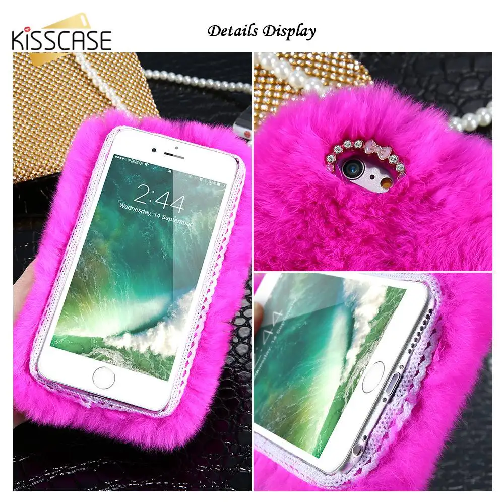 Kisscase кролика плюшевые пушистые чехол для Чехол на айфон 5 iPhone 7 чехлы 6 6s Plus 5S Bling