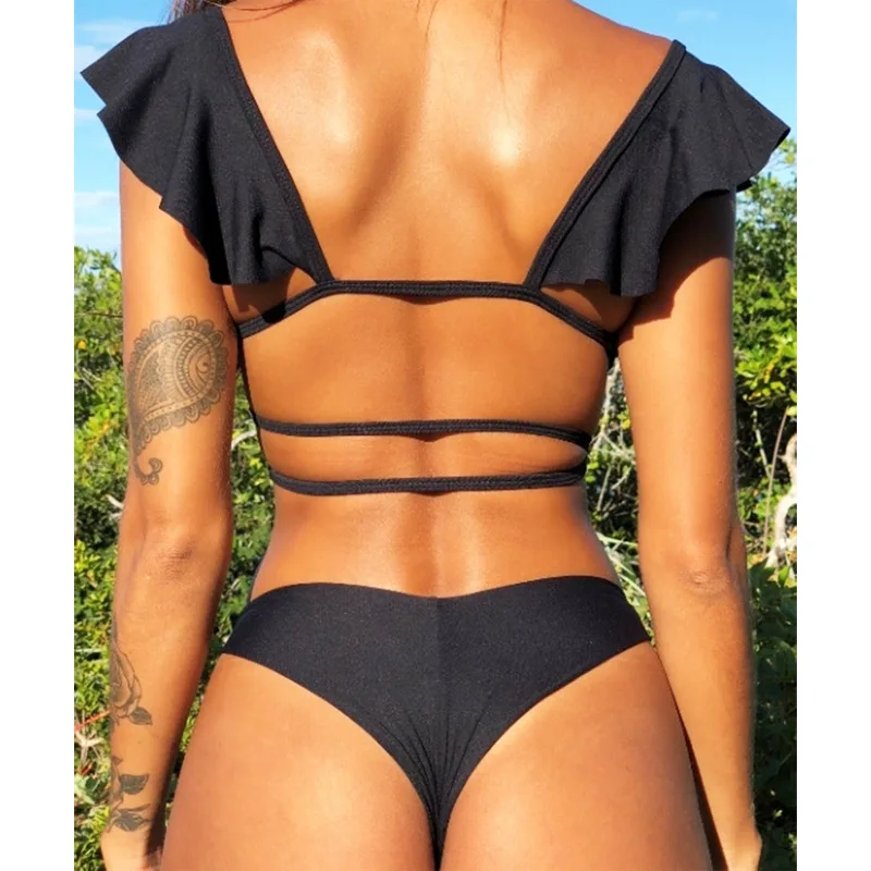 

Women Swimwear Off Shoulder Ribbed Thong Swimsuits Printing Sexy Summer Swimwear Bandeau Floral Swimming Suit Brazilian Biquni