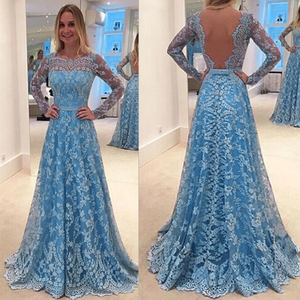Женское кружевное вечернее платье синее бальное для выпускного вечера