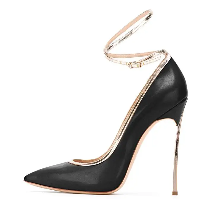 

Salu Woman Plus Size 33 43 High Heels Shoes Sexy Black Valentine Shoes Metal Decoration Pointed Toe Wedding Pumps