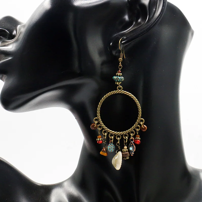 Yanting 2018 New Arrival Long Circle Earrings For Women Shell Tassel Small Beads Charms Female Brincos Earings Wholesale 097 | Украшения и