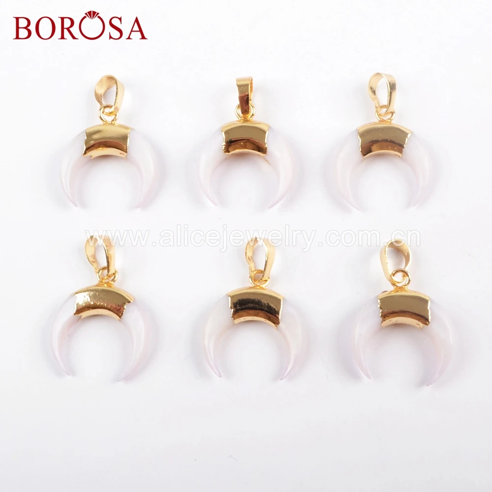 

BOROSA, 10 шт., золотой цвет, рог, натуральный белый корпус, кулон, золотая отделка, ювелирное изделие для ожерелья для женщин и девочек, G1669