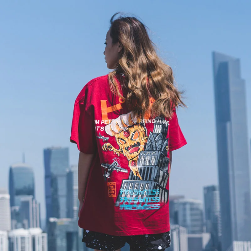 HFNF Мужская/женская футболка в стиле хип хоп хлопковая красная модная с круглым