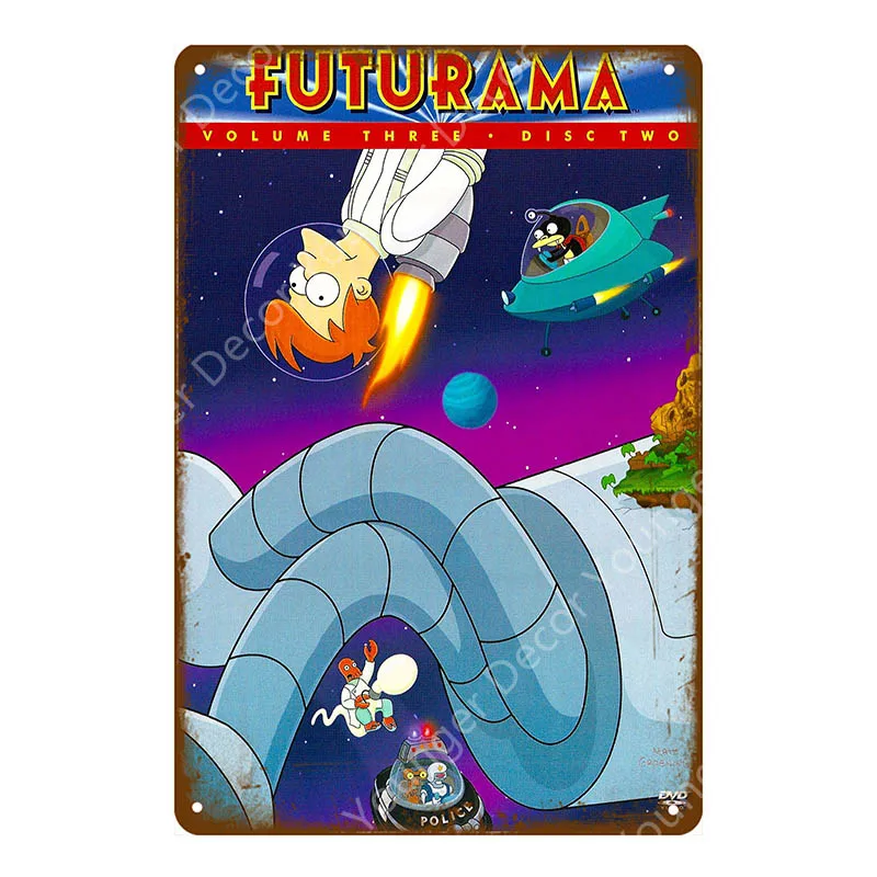 YD6305E Futurama Comics винтажные металлические знаки, плакат, настенная наклейка, декоративная тарелка для комнаты, мультяшная табличка, домашний декор, настенная живопись - Цвет: YD6305E
