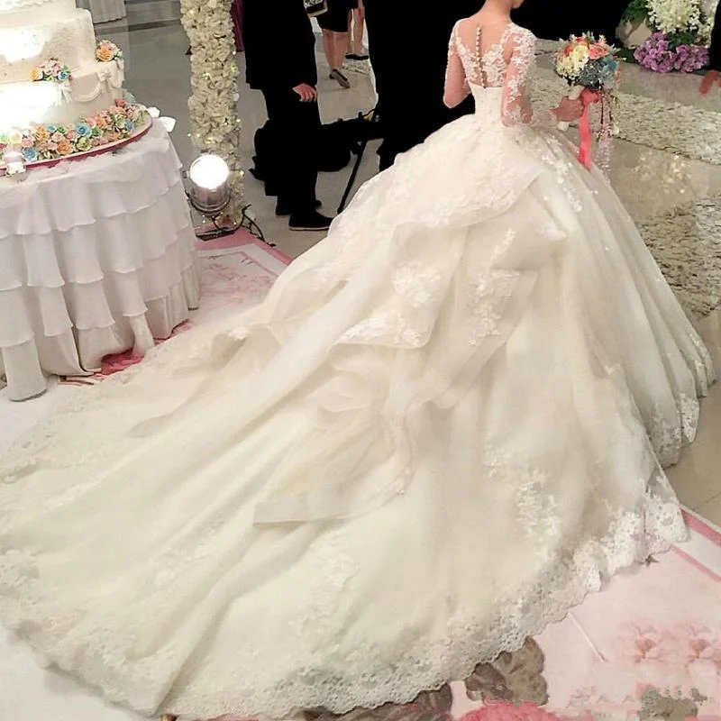 Роскошные белые торжественные платья с длинными рукавами Vestido De Noiva кружевными