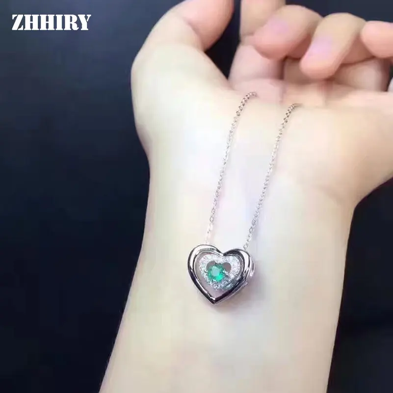 Zhhiry натуральный Изумрудное Ожерелье Подвеска подлинное серебро 925 пробы для женщин в форме сердца настоящий драгоценный камень ювелирные изделия