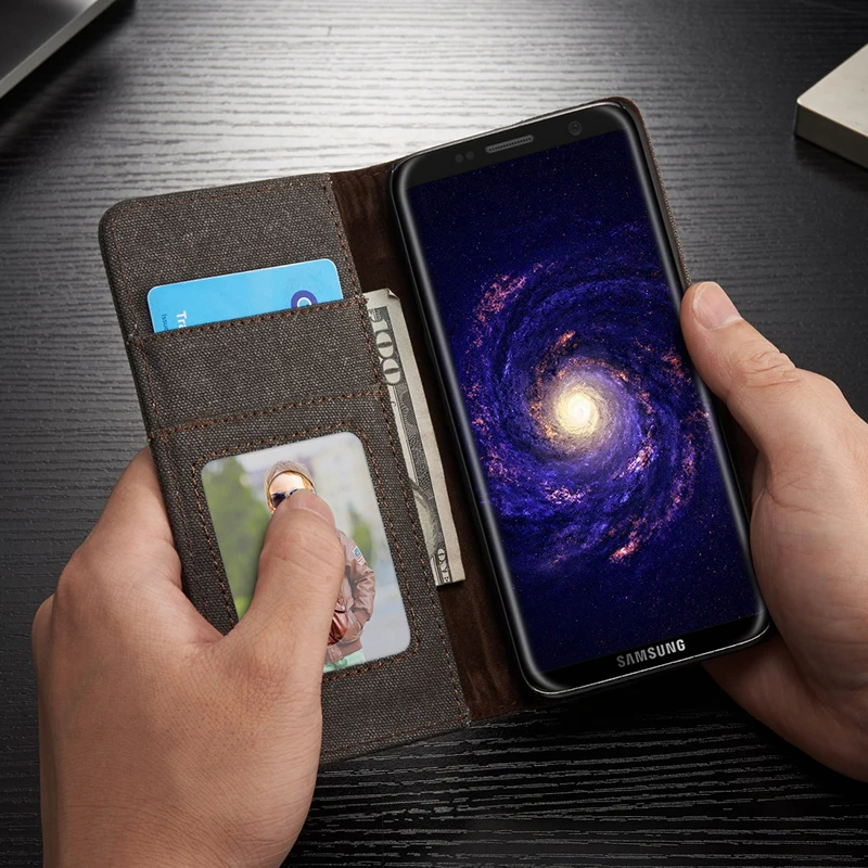 Чехол CaseMe для samsung S8 S9 S10 Plus Магнитный Флип джинсовый холщовый Кошелек держатель