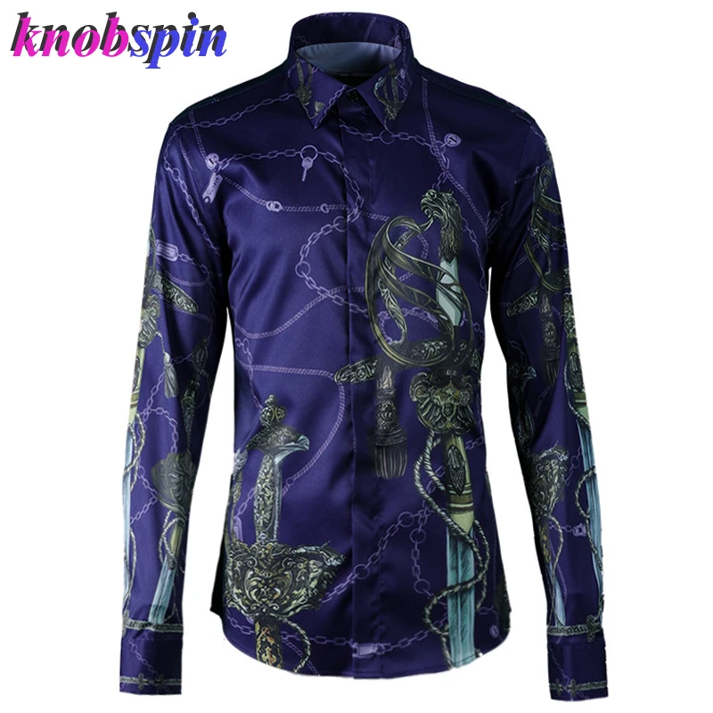 Europe Style Printed Shirt men Brand clothings male turn-down collar long sleeve Slim Casual Business male Dress Shirts Camisas