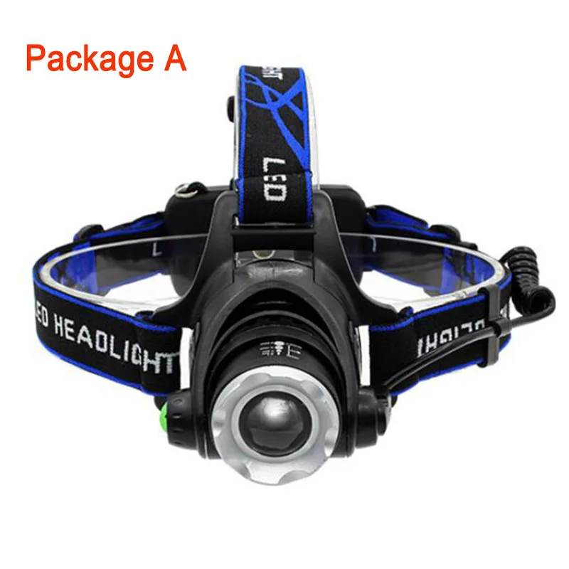 Package A XM-L Q5 светодиодный налобный фонарь с 18650 аккумулятором 2 зарядных устройства налобный фонарь светодиодный фонарь для рыбалки, альпинизма, охоты - Испускаемый цвет: Package A