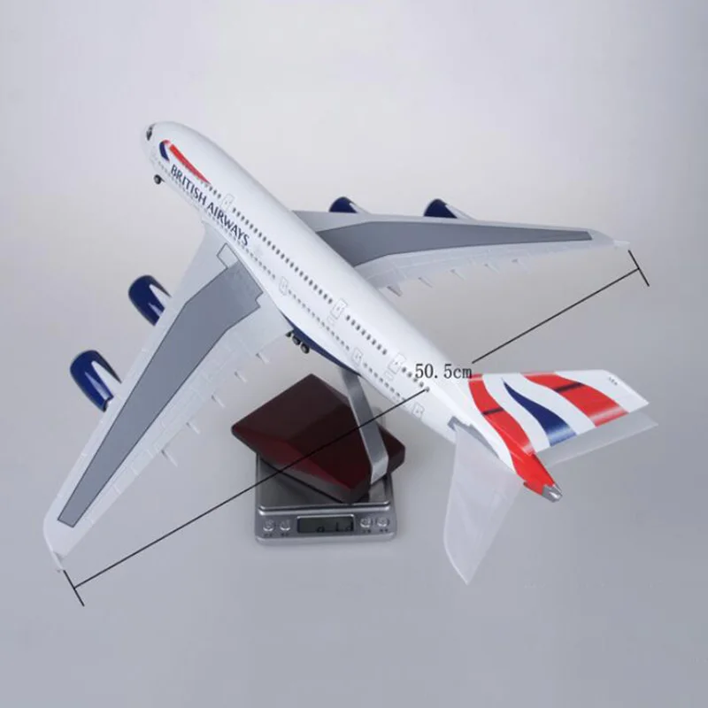 1/160 масштаб 50,5 см самолета Airbus A380 Британский авиакомпании Модель W свет и литой колесный Пластик смолы плоскости для коллекции