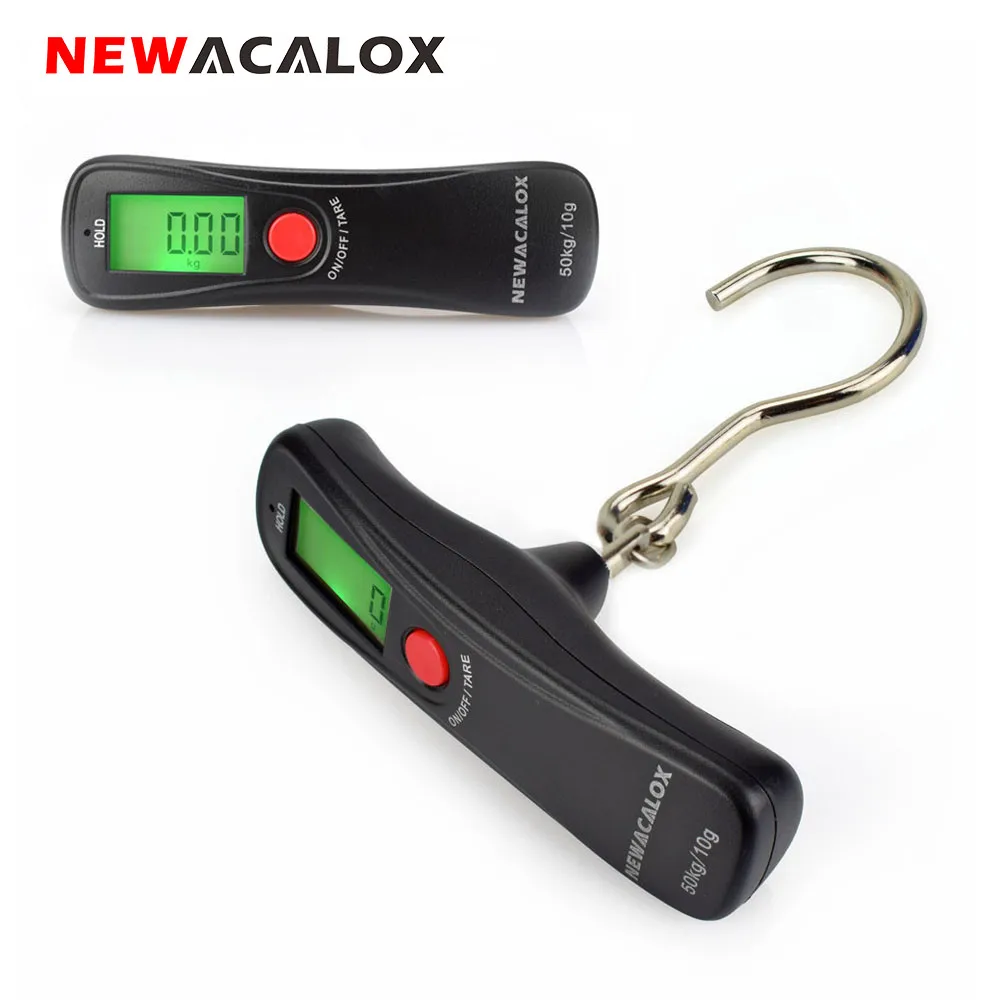 NEWACALOX 50 кг x 10 г мини портативные электронные весы вес багажа цифровые дорожные рыболовные кухонные шкала подвесного крючка баланс