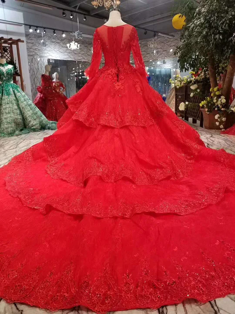 Красное бальное платье для невесты LSS476 вечерние платья со шлейфом круглым