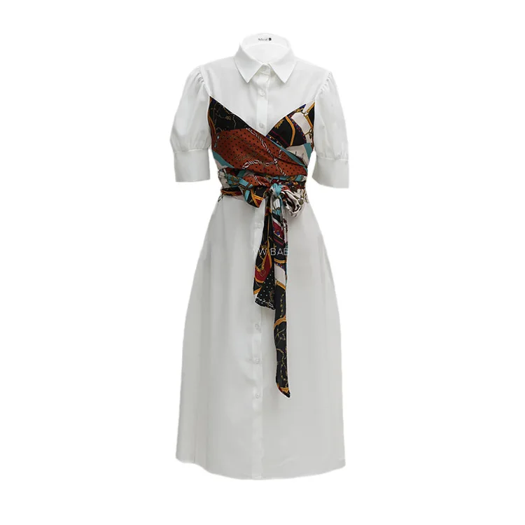 LANMREM 2020 летнее Новое корейское платье рубашка с милым принтом длинное имитацией