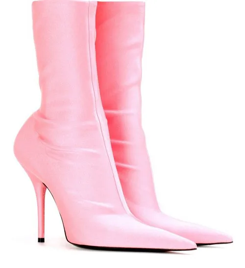 Сексуальные туфли на эластичные ботинки обувь высоком каблуке Женская с острым