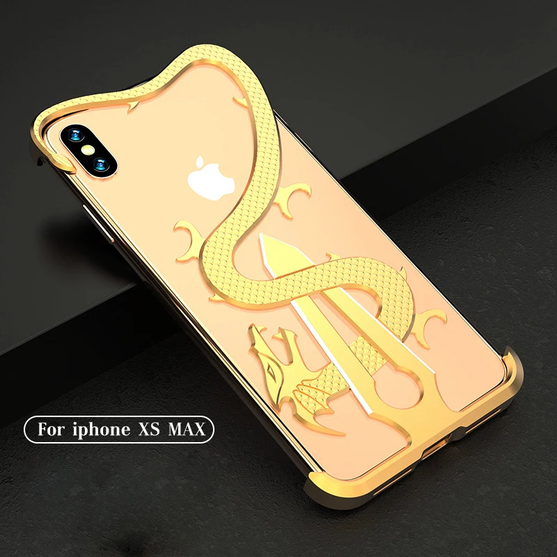 2 в 1 дизайн Высокое качество китайский дракон и меч чехол для iPhone XR XS задняя крышка металлический бампер чехол рамка для iPhone Xs Max