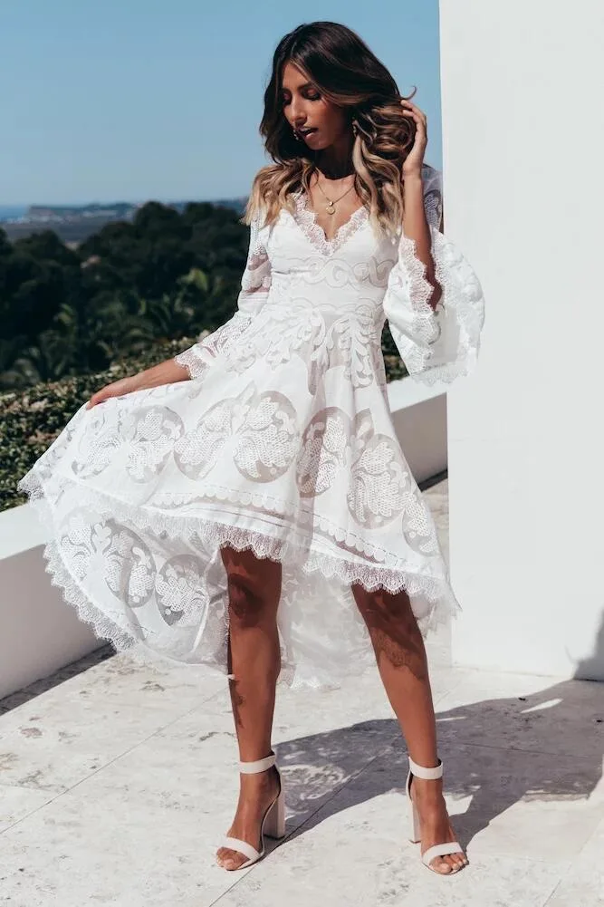 Женское сексуальное кружевное платье с глубоким v образным вырезом белые платья