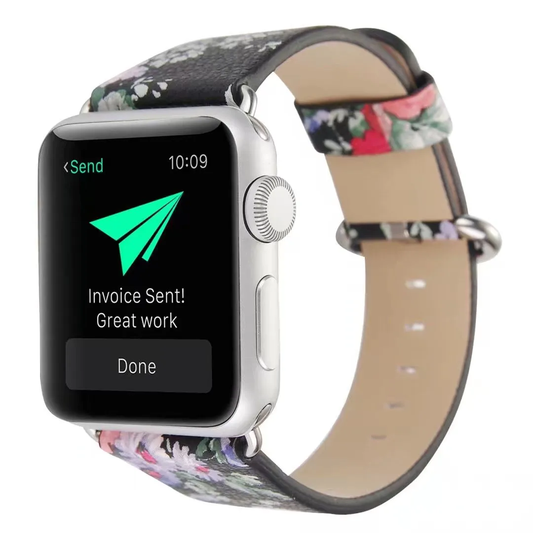 Цветок кожаный браслет для часов Apple Watch Series 5 4 3 2 1 ремешок 44/42 мм 40 38 и нержавеющая