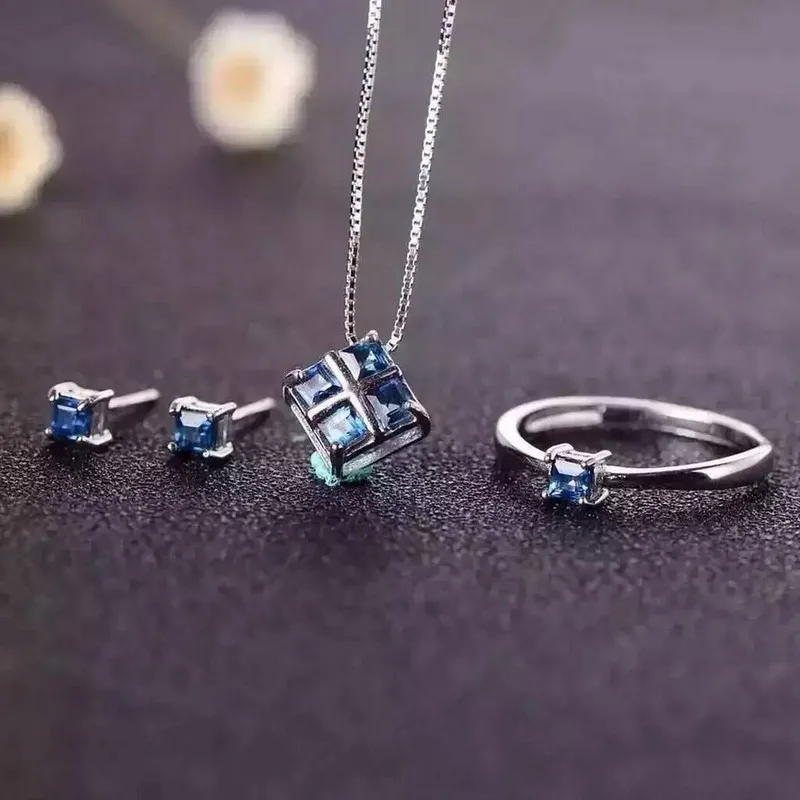 Женский ювелирный комплект из серебра 925 пробы с натуральным сапфиром|jewelry sets|fine