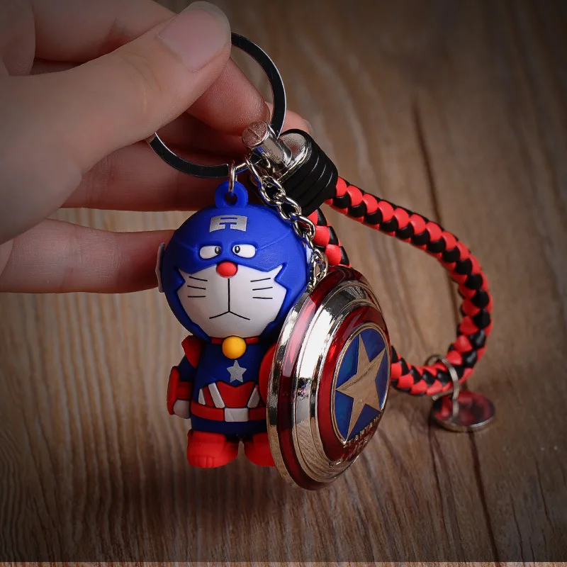 Хит 2019 брелок для ключей с героями мультфильмов Капитан Америка Marvel Doraemon кожаная
