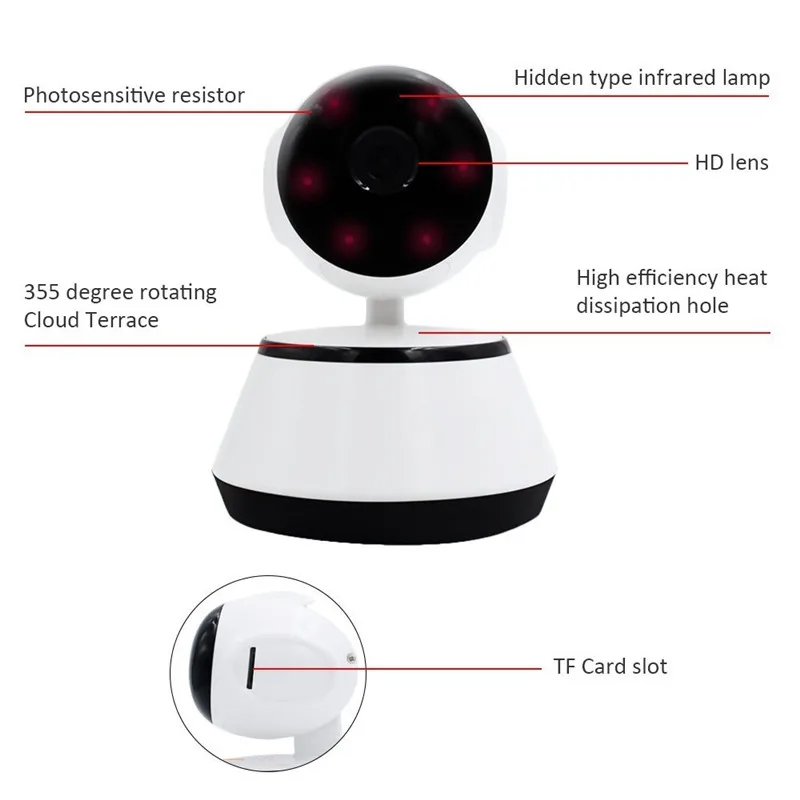 Робот-камера видеонаблюдения 720P wifi IP HD видео домашнее охранное наблюдение 360 ночное видение двухсторонняя аудио камера обнаружения движения
