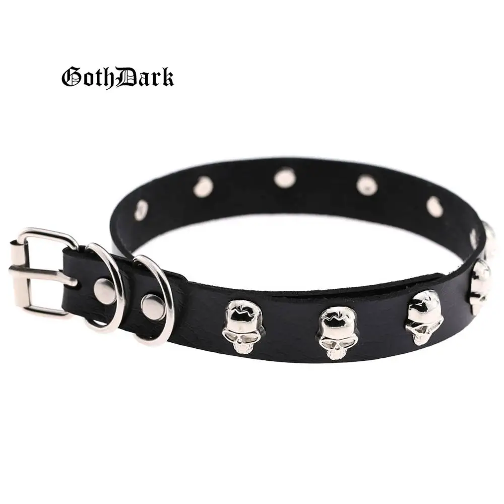 Женский ошейник Goth Dark, ожерелье из искусственной кожи с черепами, панк-удавка с заклепками в стиле Харадзюку - Окраска металла: Silver