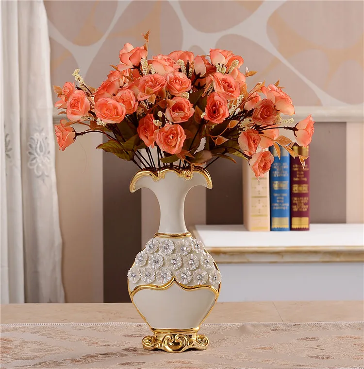 Vase n 3Orange Rose Европейская фарфоровая ваза, Расписанная вручную, позолоченная, современная, современная, керамическая, ваза для цветов, для кабинета, прихожей, дома, свадебного украшения - Цвет: Vase n 3Orange Rose