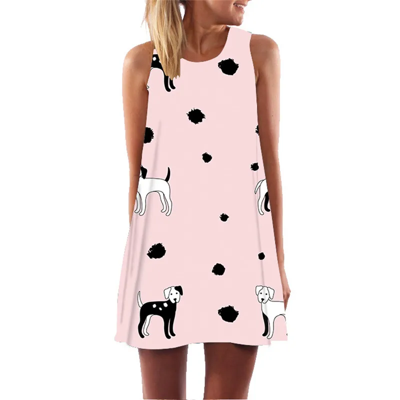 Эффектное розовое летнее платье в черный и белый горошек с собачкой 2019 размера