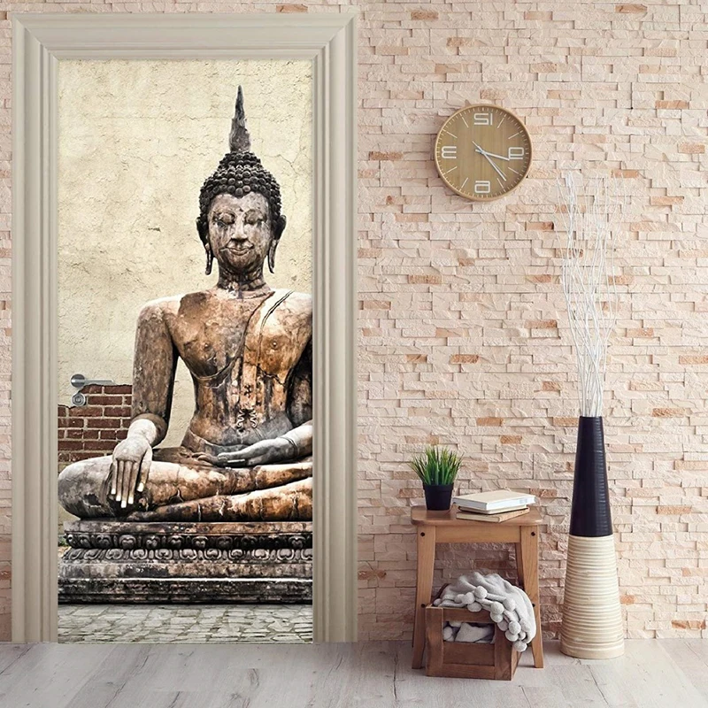 DIY Наклейка на дверь самоклеющаяся наклейка Будда лотоса домашний декор религия бумага для гостиной ПВХ водонепроницаемый 3D печать фото искусство - Color: YXCV2166-06